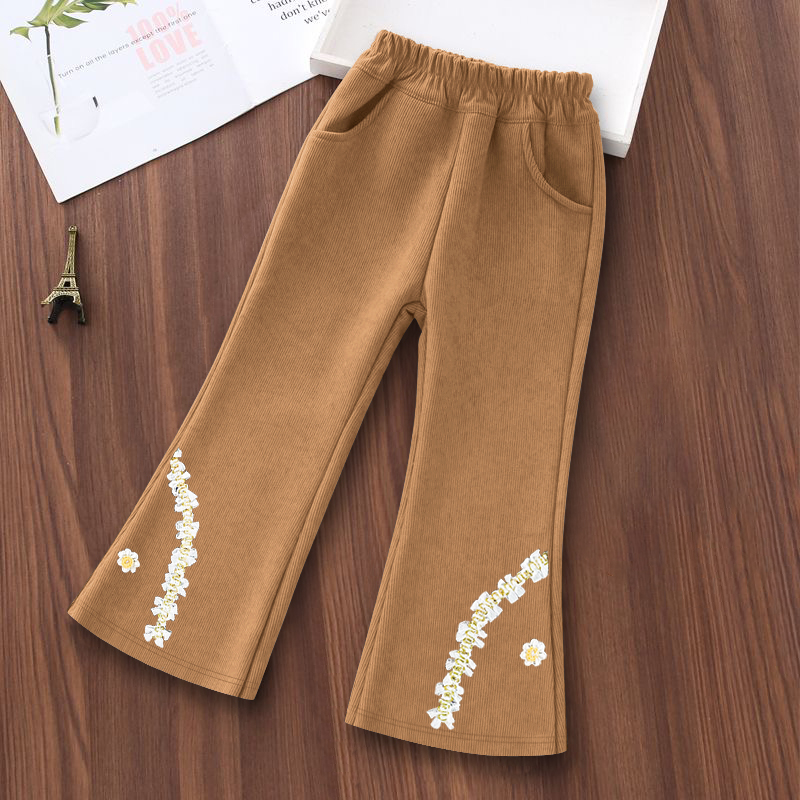女童灯芯绒喇叭裤修身显瘦洋气儿童裤子新款网红百搭休闲裤长裤潮