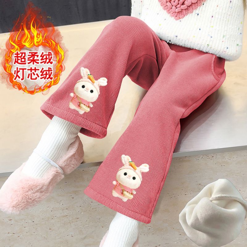 女童加绒灯芯绒裤冬季儿童裤子2025新款宝宝一体绒休闲喇叭裤子潮