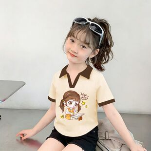 儿童POLO衫女童夏装短袖t恤纯棉童装学院风有领T恤衫上衣2026新款