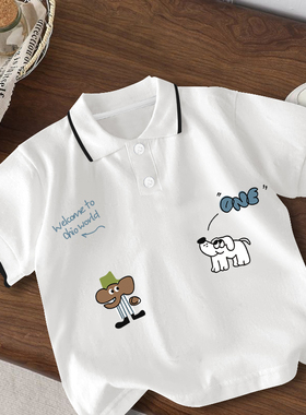 POLO衫男女儿童夏季翻领日系上衣宽松童装inst恤宝宝纯棉短袖T恤