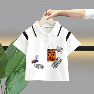 儿童t恤男童短袖 薄 polo衫 中小童白色体恤纯棉翻领套头男女童夏装