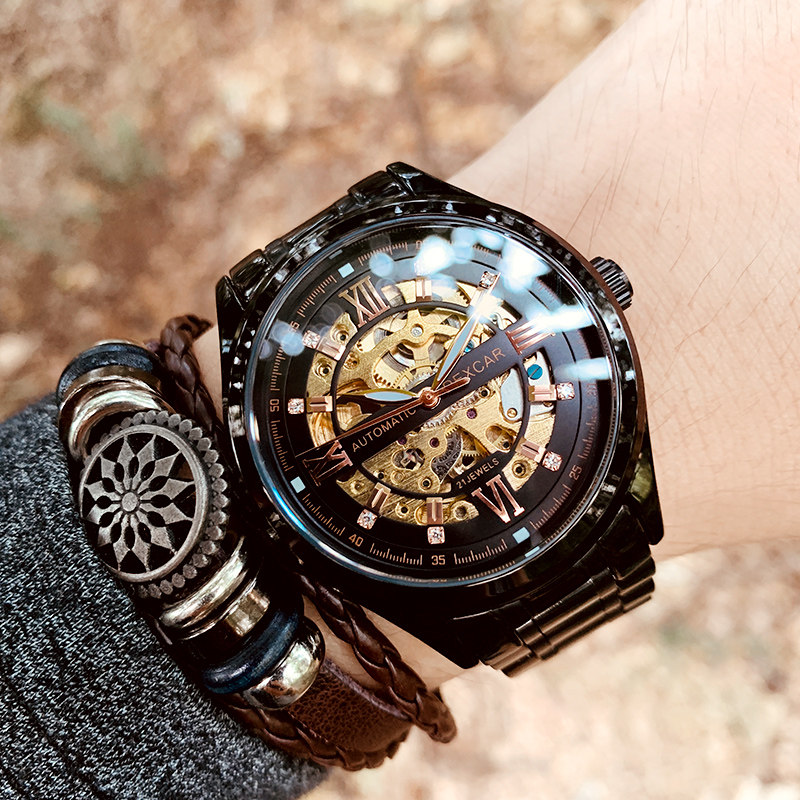 新概念手表男士机械表男表全自动镂空潮流运动防水夜光学生大表盘
