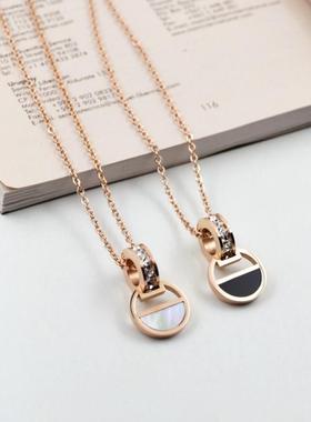 轻奢小众设计感半圆贝母项链钛钢