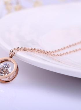 皇冠夹石玫瑰金项链镶钻钛钢饰品