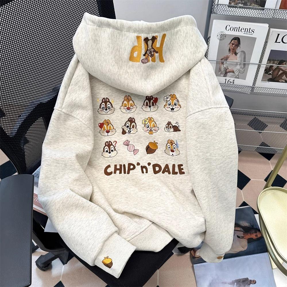 灰色洋气减龄加绒连帽开衫卫衣女秋冬慵懒风重磅刺绣拉链外套上衣