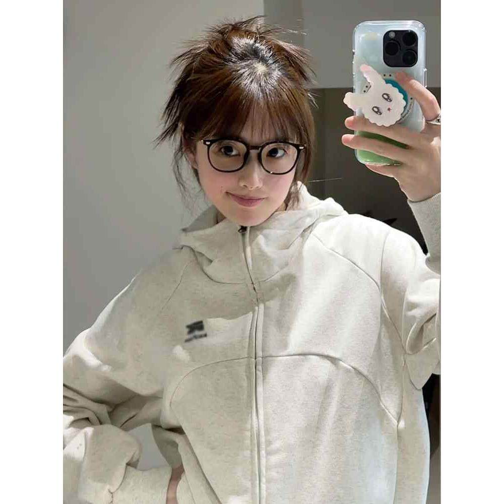 韩系秋季卫衣外套女款小个子春秋短款情侣开衫拉链灰色夹克上衣潮