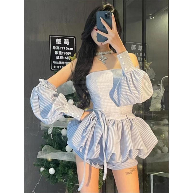 小个子穿搭一整套女夏季纯欲辣妹收腰抹胸上衣蓬蓬半身裙两件套装