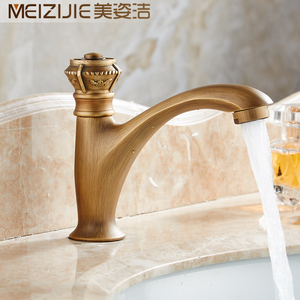 全铜欧式仿古雕花单冷水龙头单孔冷水面盆阳台洗衣盆台下盆水龙头