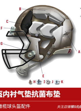 橄榄球头盔配件 Riddell头盔内衬层腮垫头顶抗菌布垫气囊配件定制