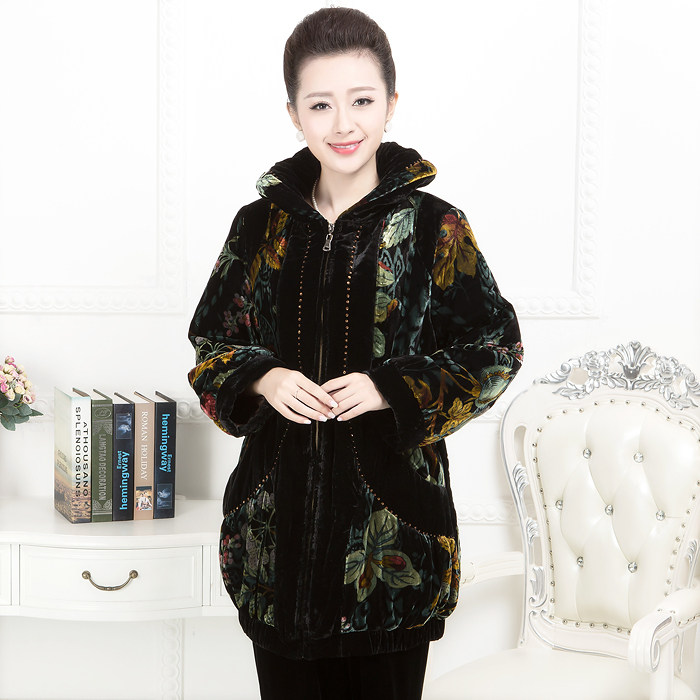 真丝绒棉衣清仓特价断码中老年妈妈装棉服金丝绒棉袄中长款12919