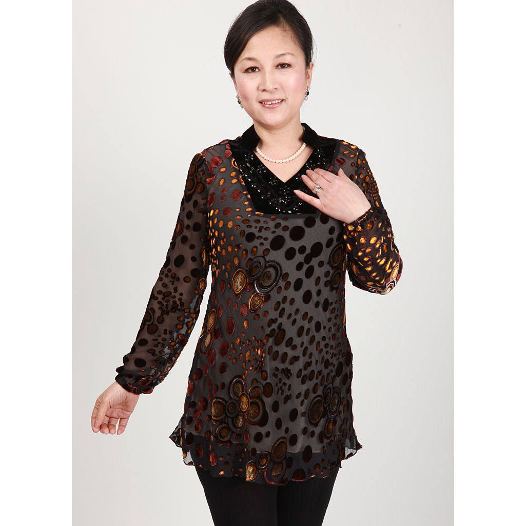 真丝绒上衣新款高端断码样衣清仓处理v领烂花绡金丝绒长袖2145