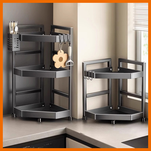 厨房不锈钢置物架多层多功能台面家用转角调味料品收纳三角架刀架