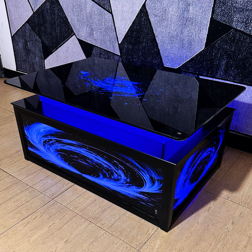 现货KTV茶几专用发光双层不锈钢钢化玻璃酒吧台岩板大理石桌子