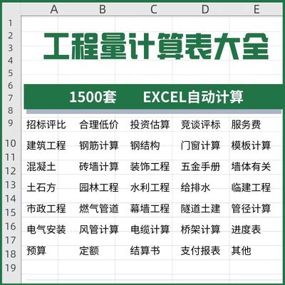 工程量计算表格软件大全钢结构土建安装路桥市政装修建筑造价资料