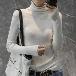 2026春季新款精纺羊绒衫女超薄高领纯色微透修身羊毛打底毛衣针织