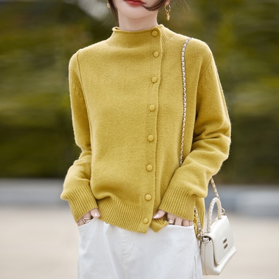 冬季高级感减龄黄色羊毛针织开衫