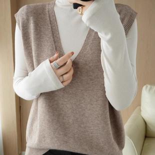 2026新款V领羊毛马甲女秋季外穿百搭针织纯色宽松女款毛衣背心韩