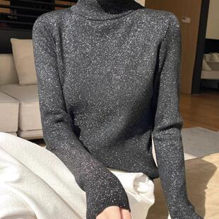 闪闪亮丝时尚半高领打底衫女内搭洋气针织衫配大衣冬季毛衣洋气潮