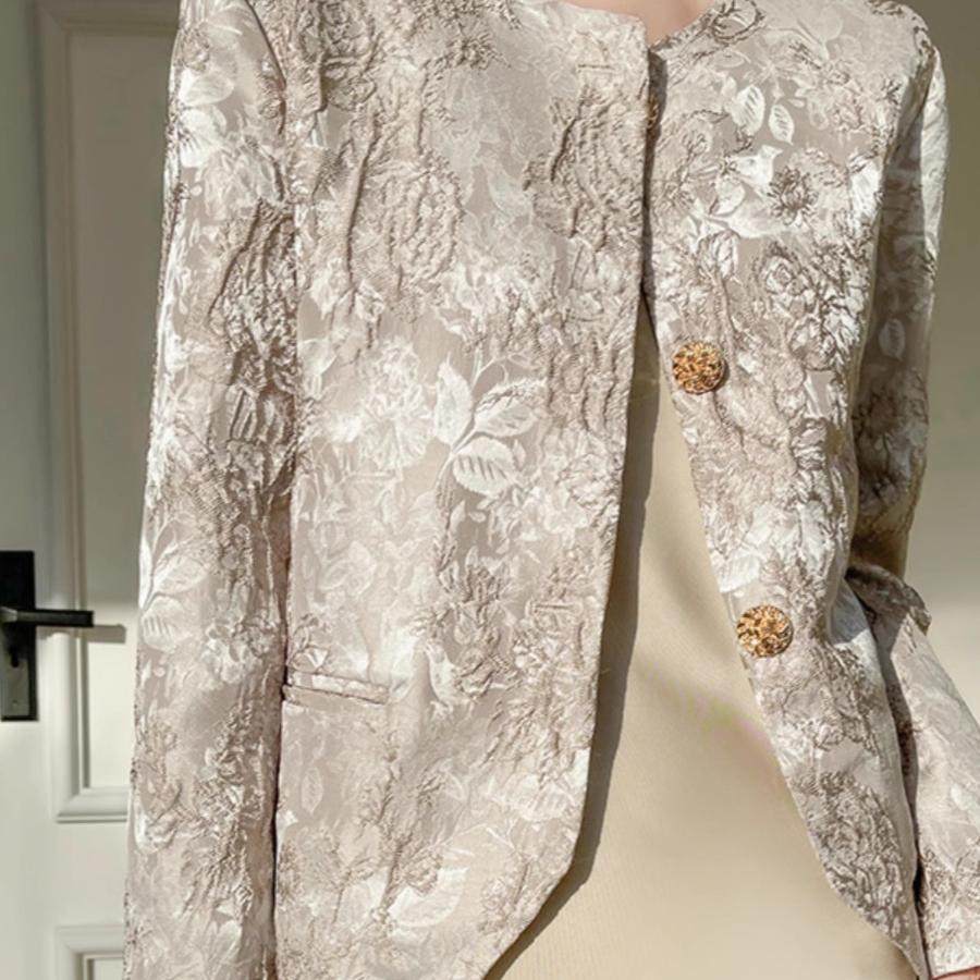 春季新款提花圆领中式外套女短款国风开衫外搭气质时尚高级感上衣