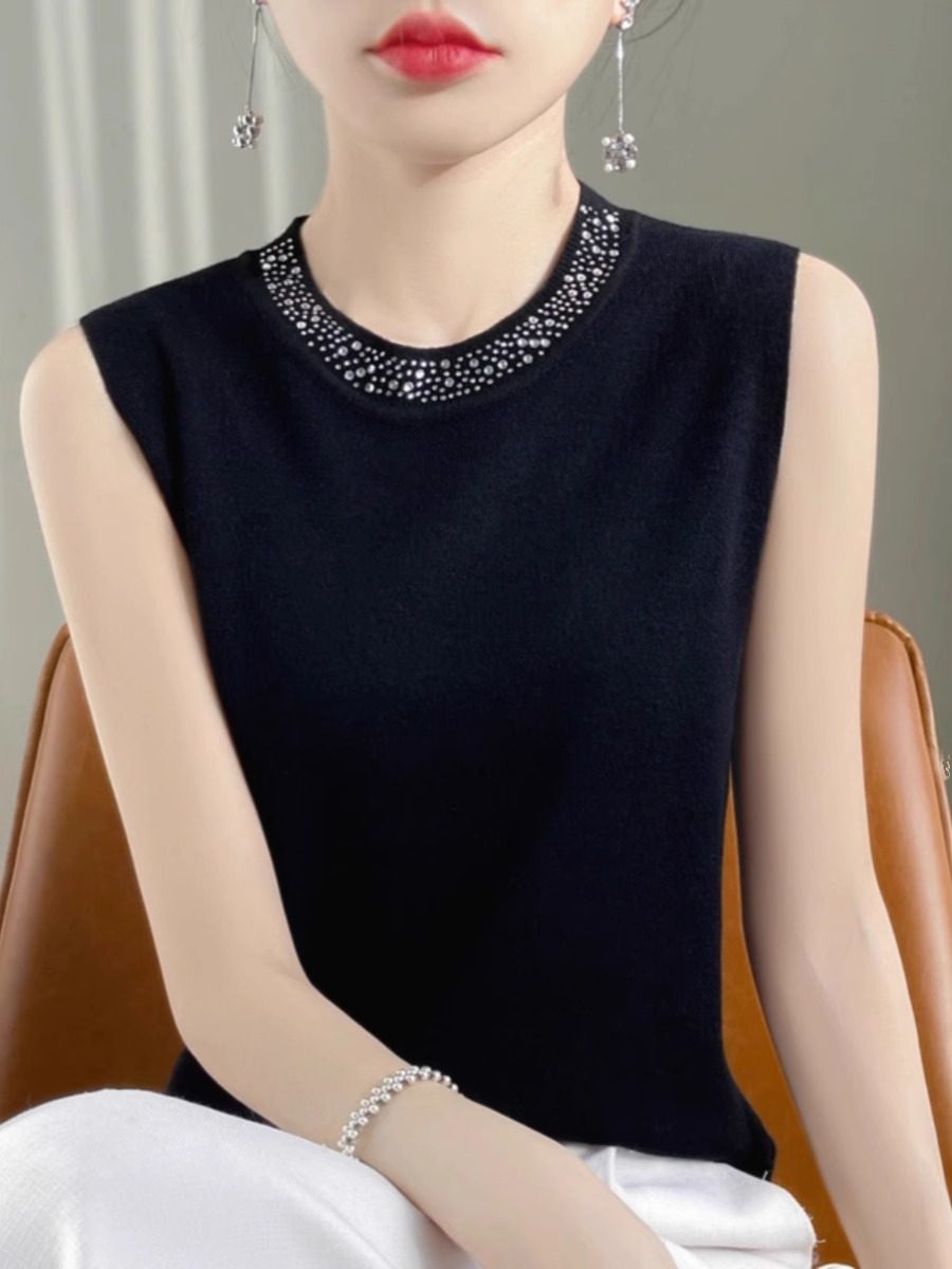 气质镶钻羊毛吊带女春季新款西装内搭圆领黑色背心无袖毛衣打底衫,女装/女士精品,背心吊带,淘宝优惠券,粉丝福利购,淘宝优惠卷
