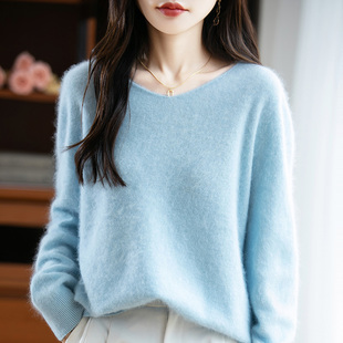 一线成衣v领拉绒羊毛针织打底衫女宽松高级感拉毛毛衣软糯羊绒衫