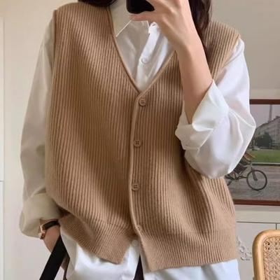 2025秋季新款慵懒V领羊毛开衫马甲女高级感马甲温柔叠层羊绒上衣