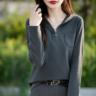 双面德绒半拉链连帽卫衣女2025秋季新款保暖加厚打底衫显瘦上衣