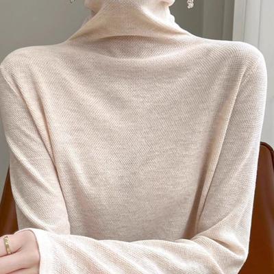 2025冬季薄款堆堆领打底衫女宽松高领内搭针织衫天丝棉长袖薄毛衫