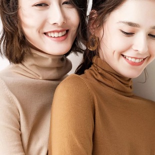 羊绒衫 2025新羊毛衫 内搭针织打底衫 新款 女卷边堆堆领宽松毛衣秋季