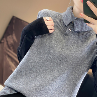 设计感翻领立领羊毛针织马甲女秋季2025新款宽松叠穿时尚毛衣背心