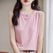 女钉珠设计小众内搭显瘦针织衫 打底衫 百搭吊带背心女洋气无袖 时尚