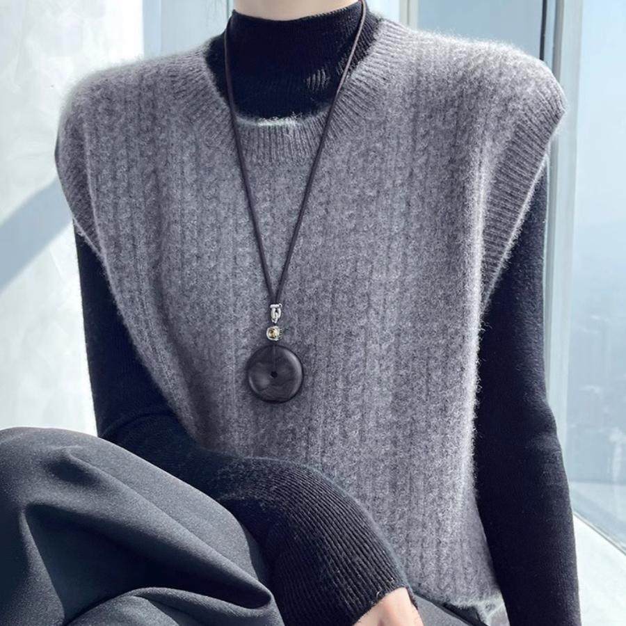 2025冬季新款羊绒衫女圆领无袖背心马甲女宽松显瘦针织衫坎肩韩,女装/女士精品,马夹,淘宝优惠券,粉丝福利购,淘宝优惠卷