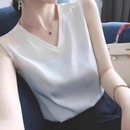 白色真丝吊带背心女桑蚕丝醋酸缎面V领无袖 内搭t恤 打底衫 上衣西装