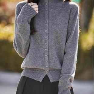 纽扣半高领针织打底开衫女外套毛衣设计感洋气内搭保暖毛衫上衣新