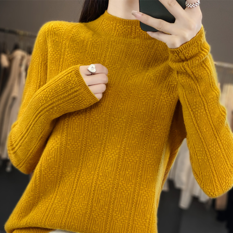 秋冬新款淑女风半高领提花毛衣女长袖羊毛针织打底衫显瘦百搭上衣,女装/女士精品,毛针织衫,淘宝优惠券,粉丝福利购,淘宝优惠卷