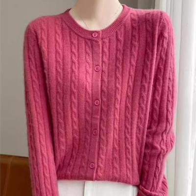 单排扣圆领外搭螺纹开衫