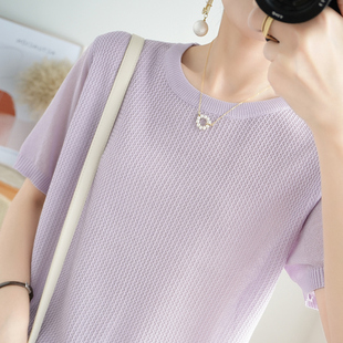 亚麻棉线针织短袖 23高端女装 新款 t恤女镂空气质韩版 夏季 宽松上衣