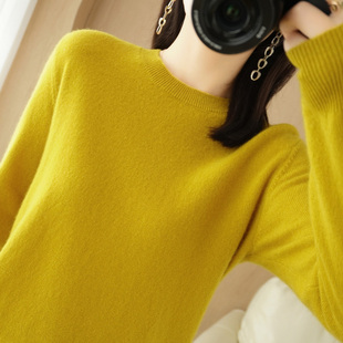 秋季新款圆领毛衣女宽松休闲薄款针织打底衫韩版百搭羊毛上衣显瘦
