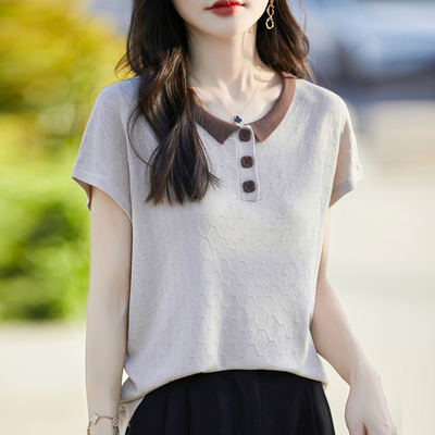 短袖韩版撞色天丝女透气