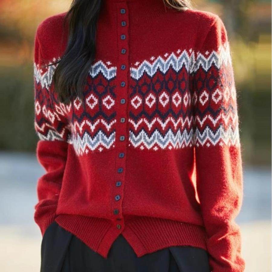新年毛衣费尔岛提花纽扣针织开衫女2025新款加厚保暖打底毛衫上衣,女装/女士精品,毛针织衫,淘宝优惠券,粉丝福利购,淘宝优惠卷
