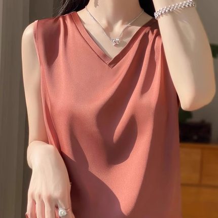 2025新款吊带背心女夏真丝缎面醋酸无袖大码西装内搭打底V领坎肩