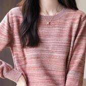 七针加厚100%纯棉线圆领针织打底衫 女冬季 宽松百搭不起球黑色毛衣