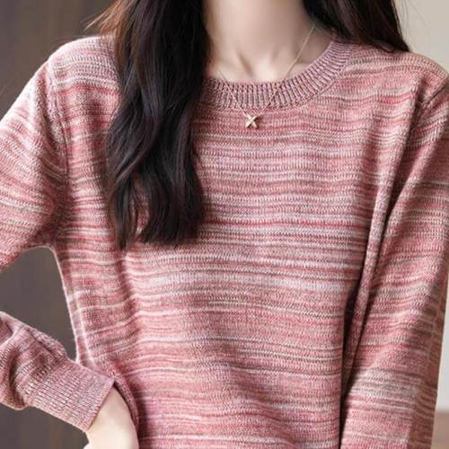 七针加厚100%纯棉线圆领针织打底衫女冬季宽松百搭不起球黑色毛衣