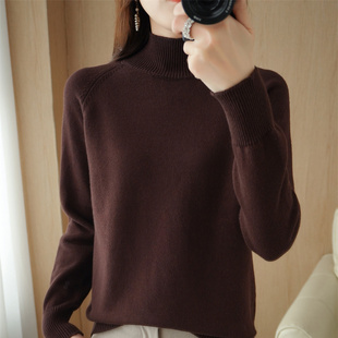 重磅加厚100%全棉线针织衫女秋季半高领长袖纯色套头毛衣保暖打底