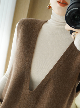 羊毛针织马甲女背心V领羊绒衫马甲套头宽松加厚无袖坎肩毛衣洋气