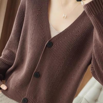 纯棉单排扣V领外搭螺纹开衫