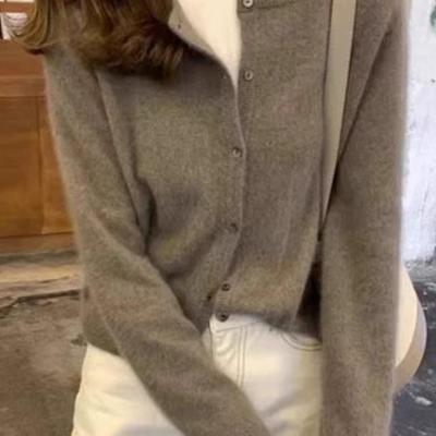 羊绒开衫女圆领针织毛衣外套2025冬季宽松百搭短款显瘦打底羊绒衫