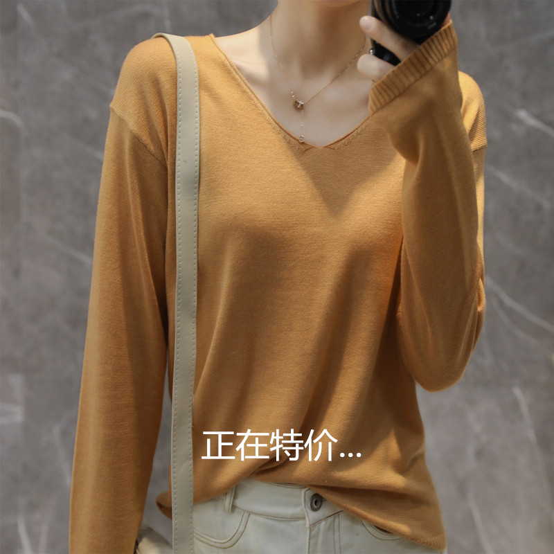 【反季清仓29元】秋季羊绒衫女V领百搭内搭毛衣修身打底针织衫