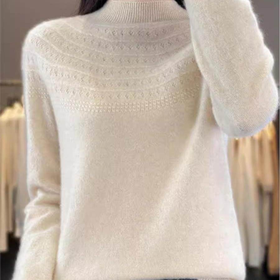 春季新款圆领提花针织衫女长袖套头洋气打底衫毛衣纯色上衣宽松潮