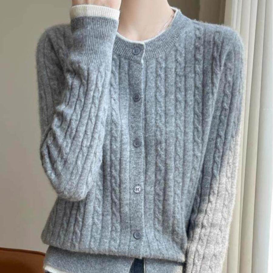 2025春季新款法式重工麻花假两件毛衣针织开衫女短外套感上衣外搭